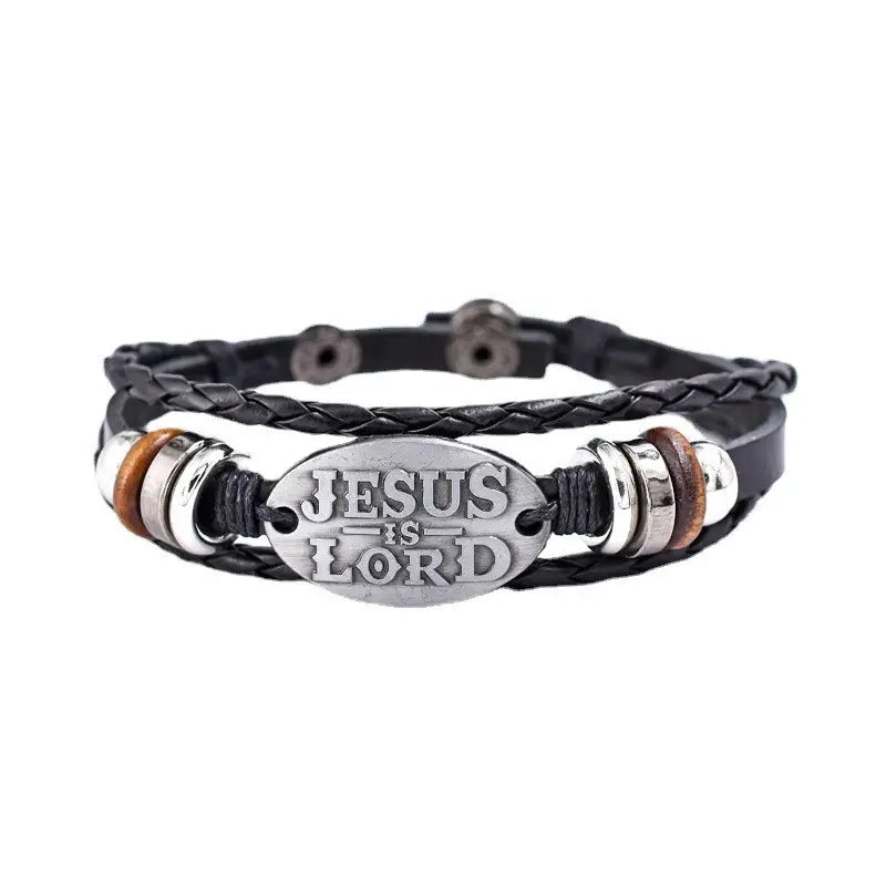 Jesus is Lord Braided Leather Bracelet