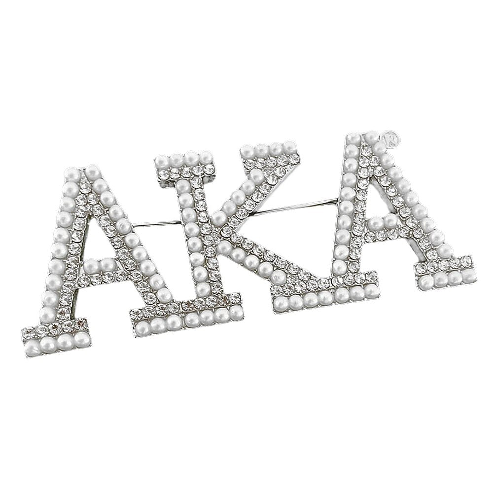 Alpha Kappa Alpha Rhinestone Pearl Brooch Pin