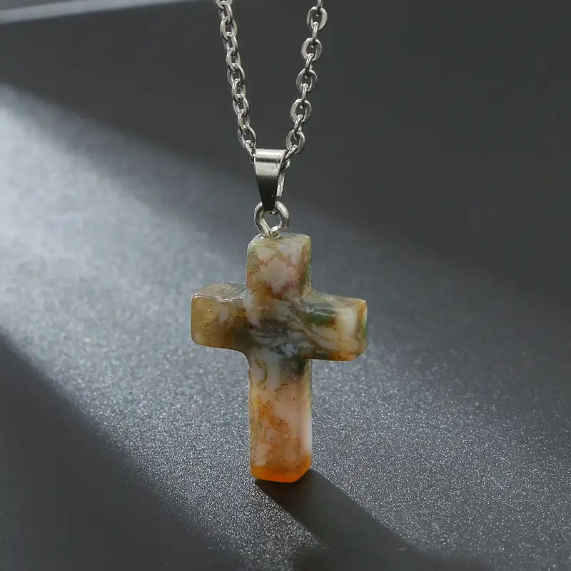 Natural Gemstone Cross Necklace