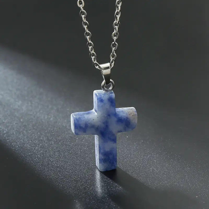 Natural Gemstone Cross Necklace