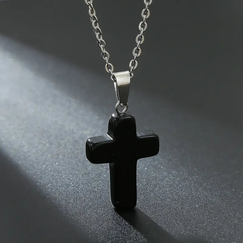 Natural Gemstone Cross Necklace