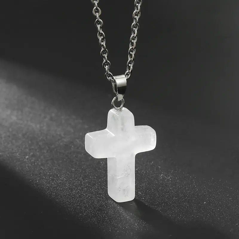 Natural Gemstone Cross Necklace