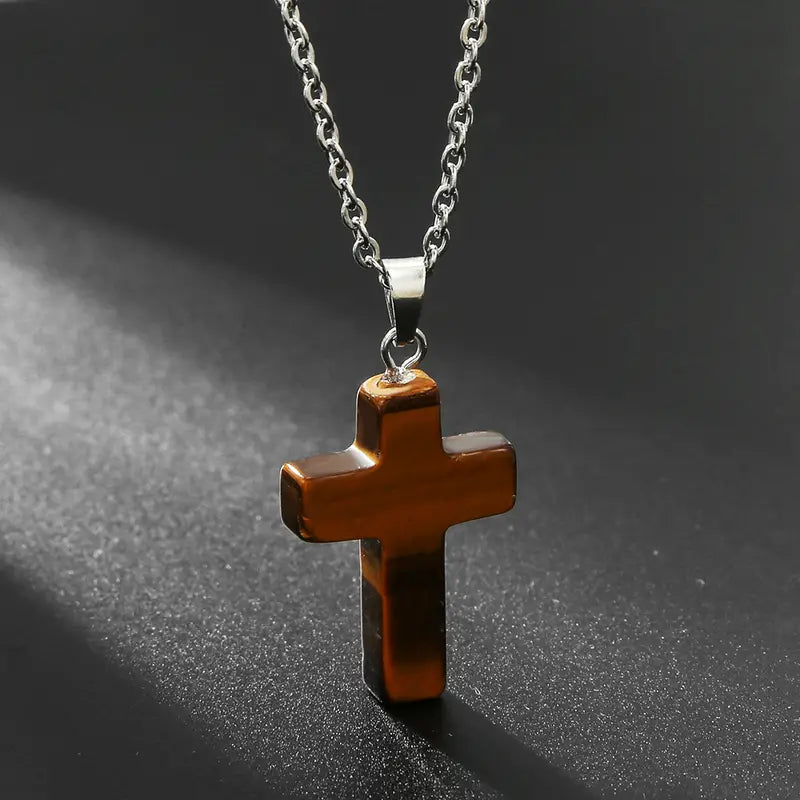 Natural Gemstone Cross Necklace