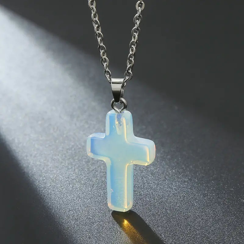 Natural Gemstone Cross Necklace