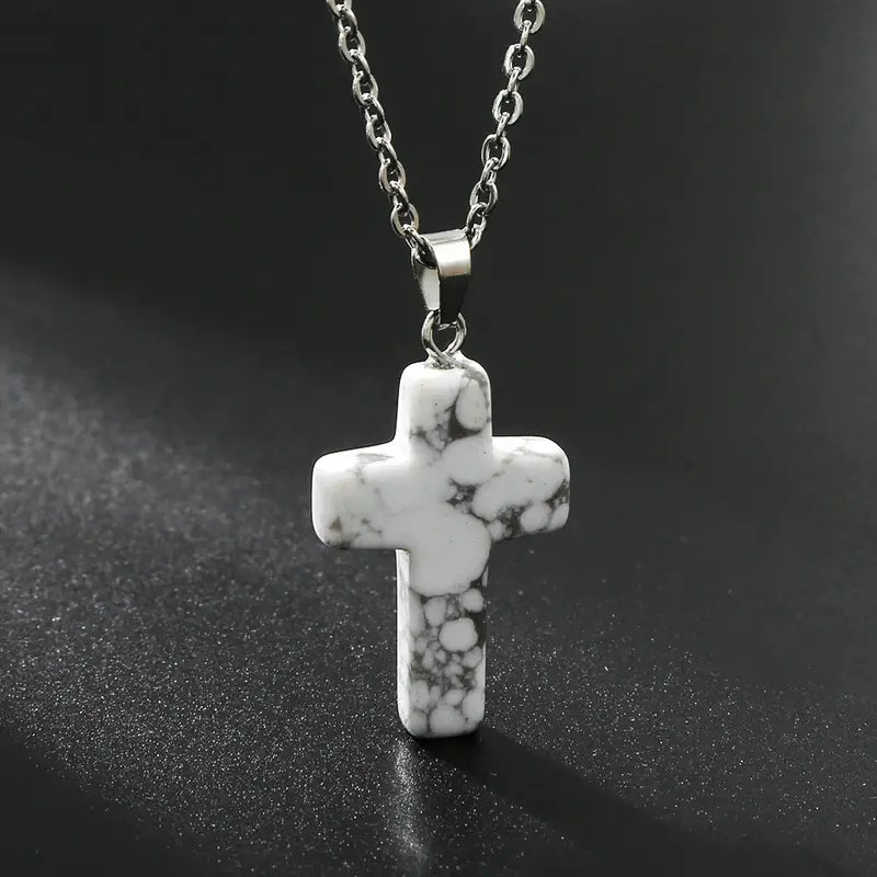 Natural Gemstone Cross Necklace