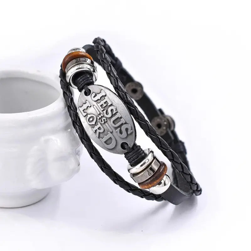 Jesus is Lord Braided Leather Bracelet