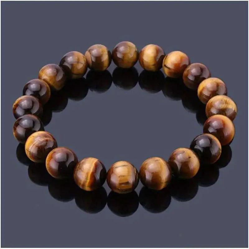 Natural Gemstone Round Bead Healing Crystal Bracelet Yellow Tiger-Eye Stone