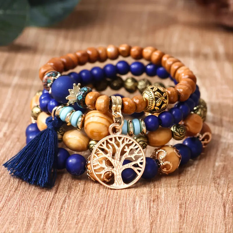 Bohemian Layered Beaded Stretch Bracelet