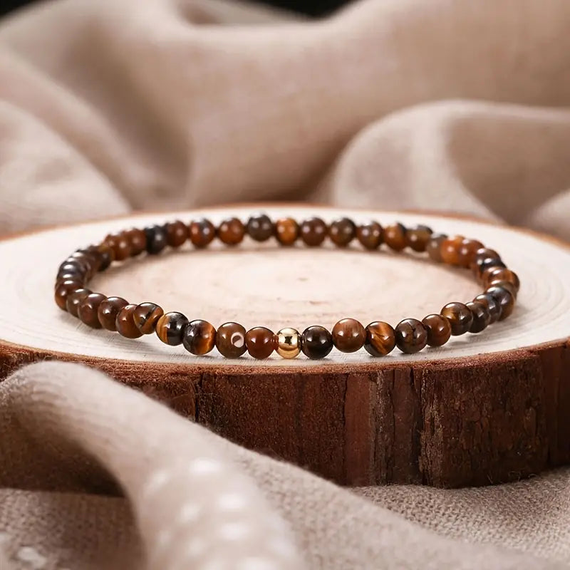 Small Natural Stone Beads Tiger's-Eye Obsidian Bracelet