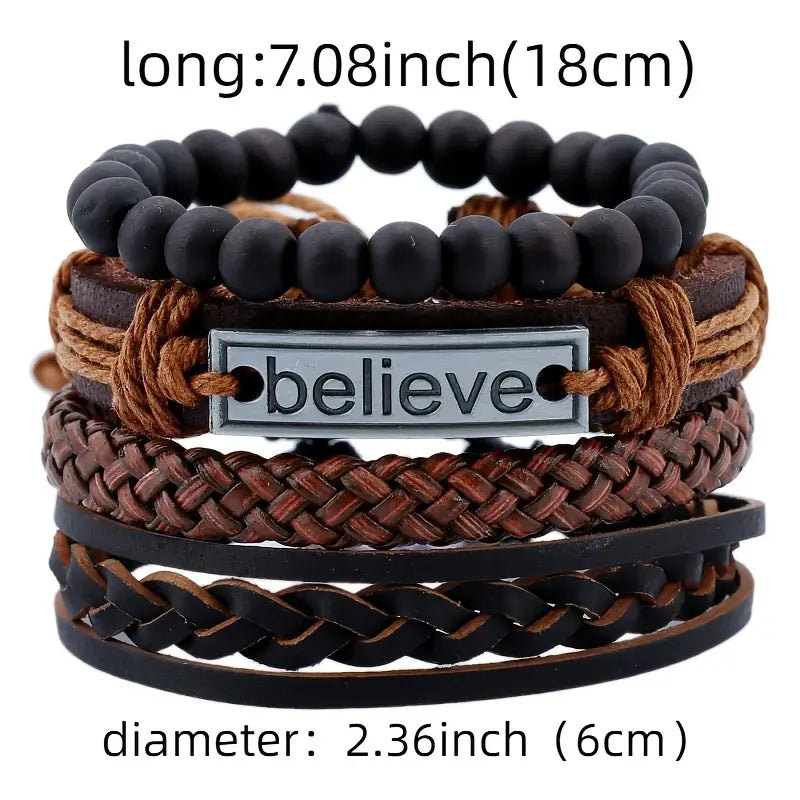 Believe Braided Leather Bracelet Set