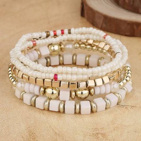 White Bohemian Glass Bead Bracelet