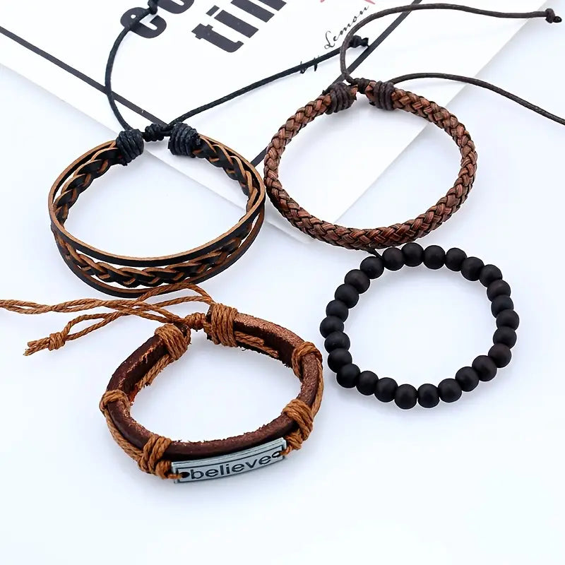 Believe Braided Leather Bracelet Set