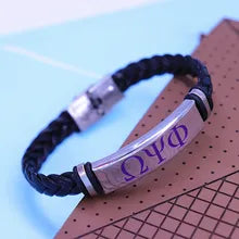 Omega Psi Phi Braided Leather Bracelet