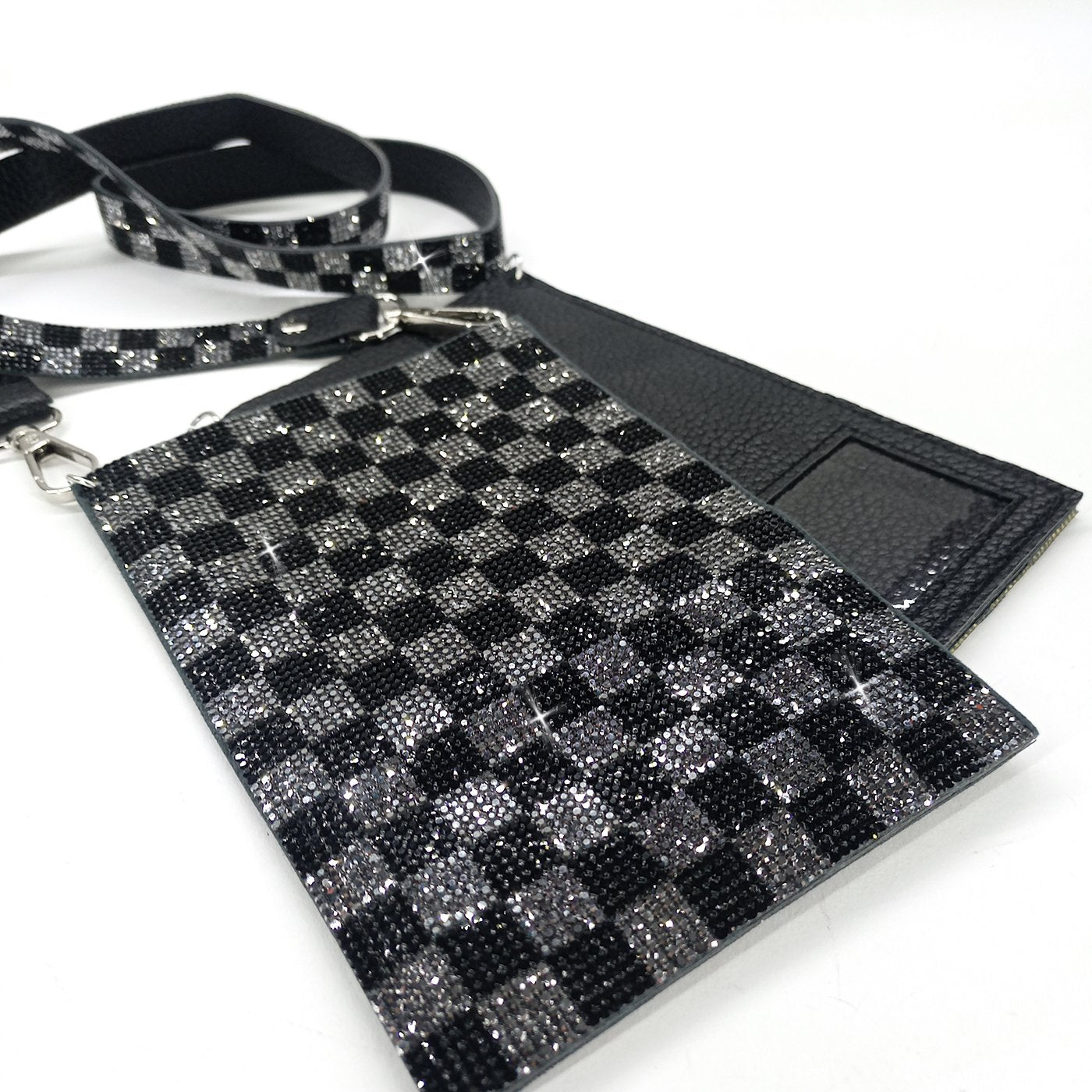 Damier Print Rhinestone Cellphone Purse