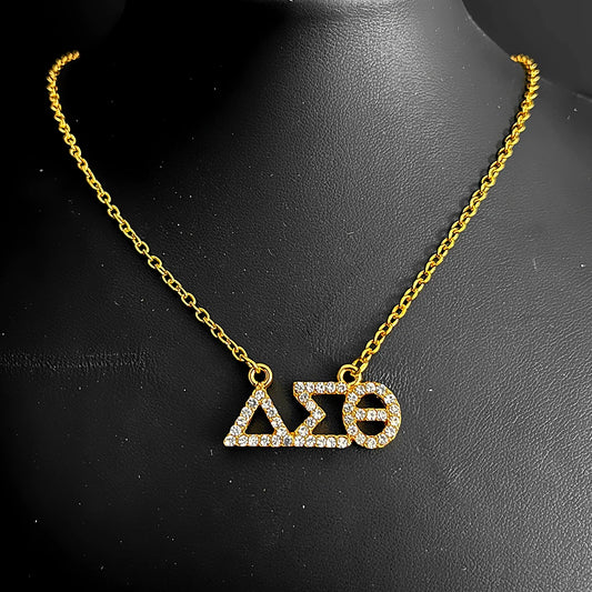 Delta Sigma Theta Rhinestone Inlaid Golden Necklace