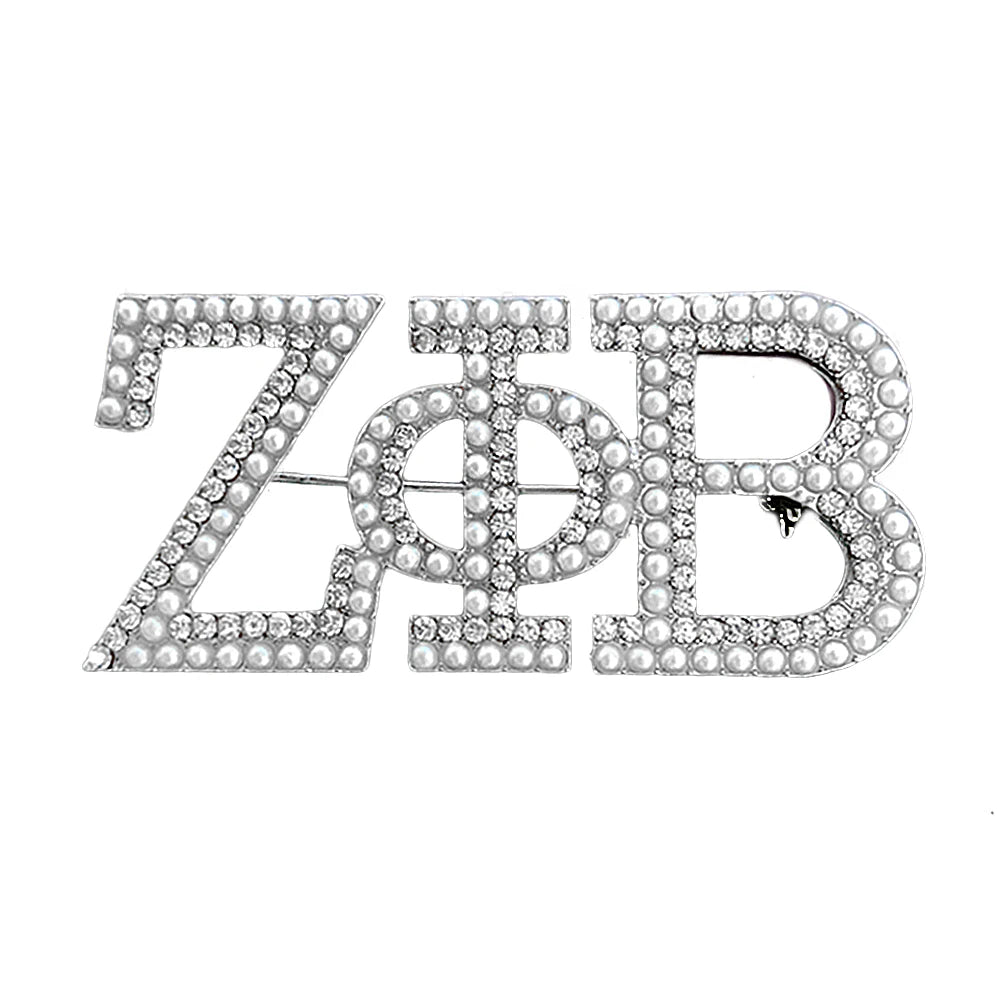 Zeta Phi Beta Rhinestone Pearl Brooch Pin