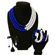 Zeta Phi Beta Royal Blue and White Pearl Jewelry Set - Necklace, Bracelet, Earrings