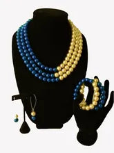 Sigma Gamma Rho Blue and Gold Pearl Jewelry Set - Necklace, Bracelet, Earrings