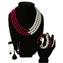 Delta Sigma Theta Crimson and Cream Pearl Jewelry Set - Necklace, Bracelet, Earrings