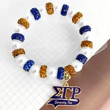 Sigma Gamma Rho Pendant Bracelet with Rhinestones and Pearls