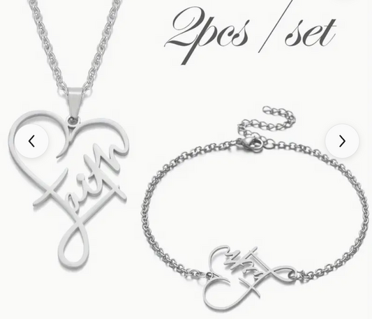 2 piece Stainless Steel Faith Necklace and Bracelet Set