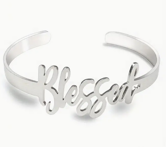 "Blessed" Open Bangle Cuff Bracelet