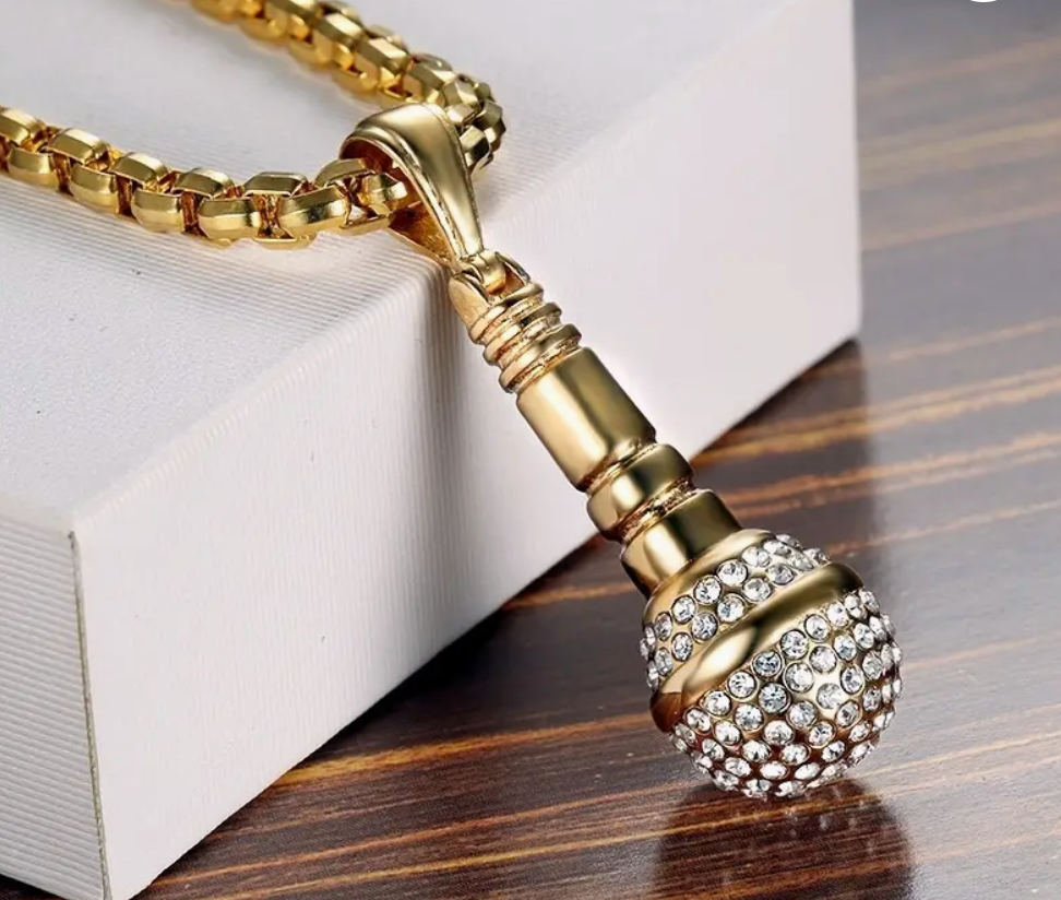 Rhinestone Microphone Pendant Necklace