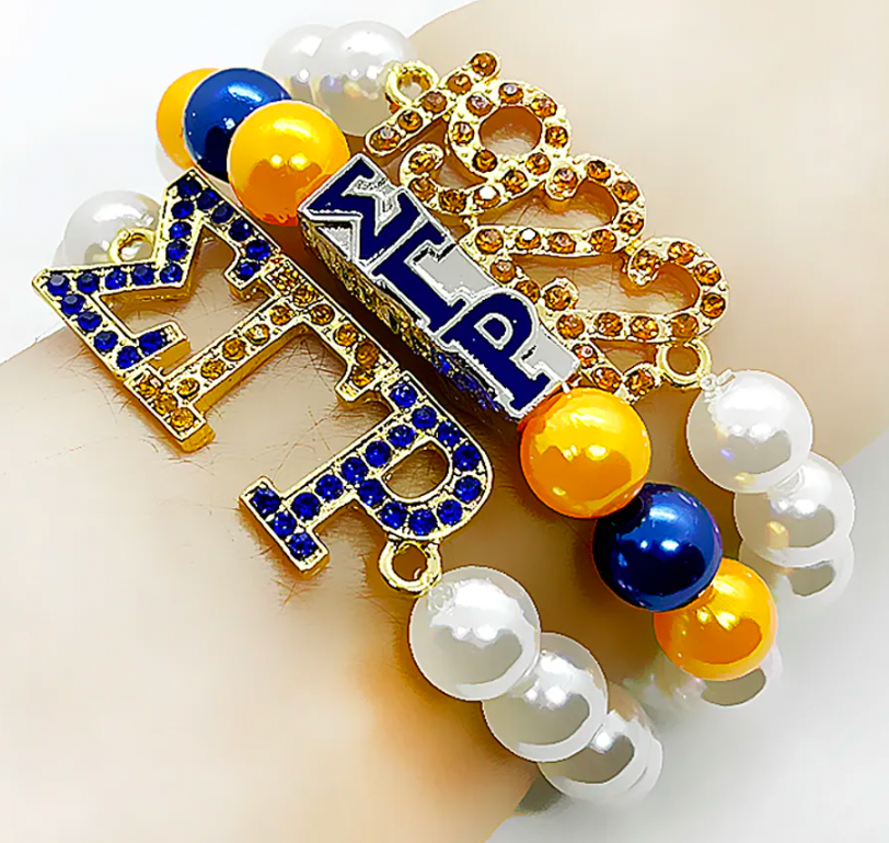 Beaded Triple Strand Sigma Gamma Rho Bracelet