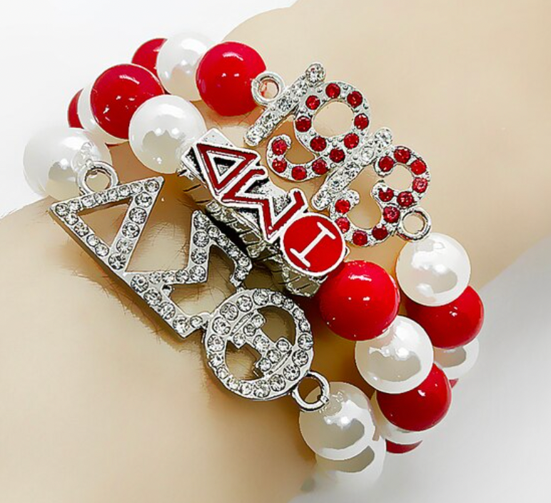 Beaded Triple Strand Delta Sigma Theta Stretch Bracelet