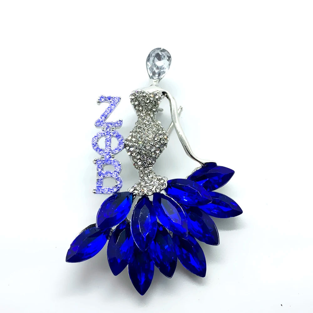 Rhinestone Inlaid Zeta Phi Beta Brooch