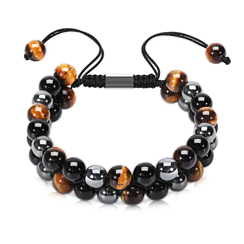 Triple Protection Bracelet - Tiger's Eye, Obsidian, and Hematite Healing Gem Bracelet