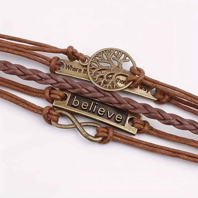 Handwoven Leather Rope Bronze Bracelet