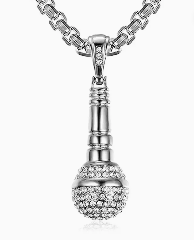 Rhinestone Microphone Pendant Necklace